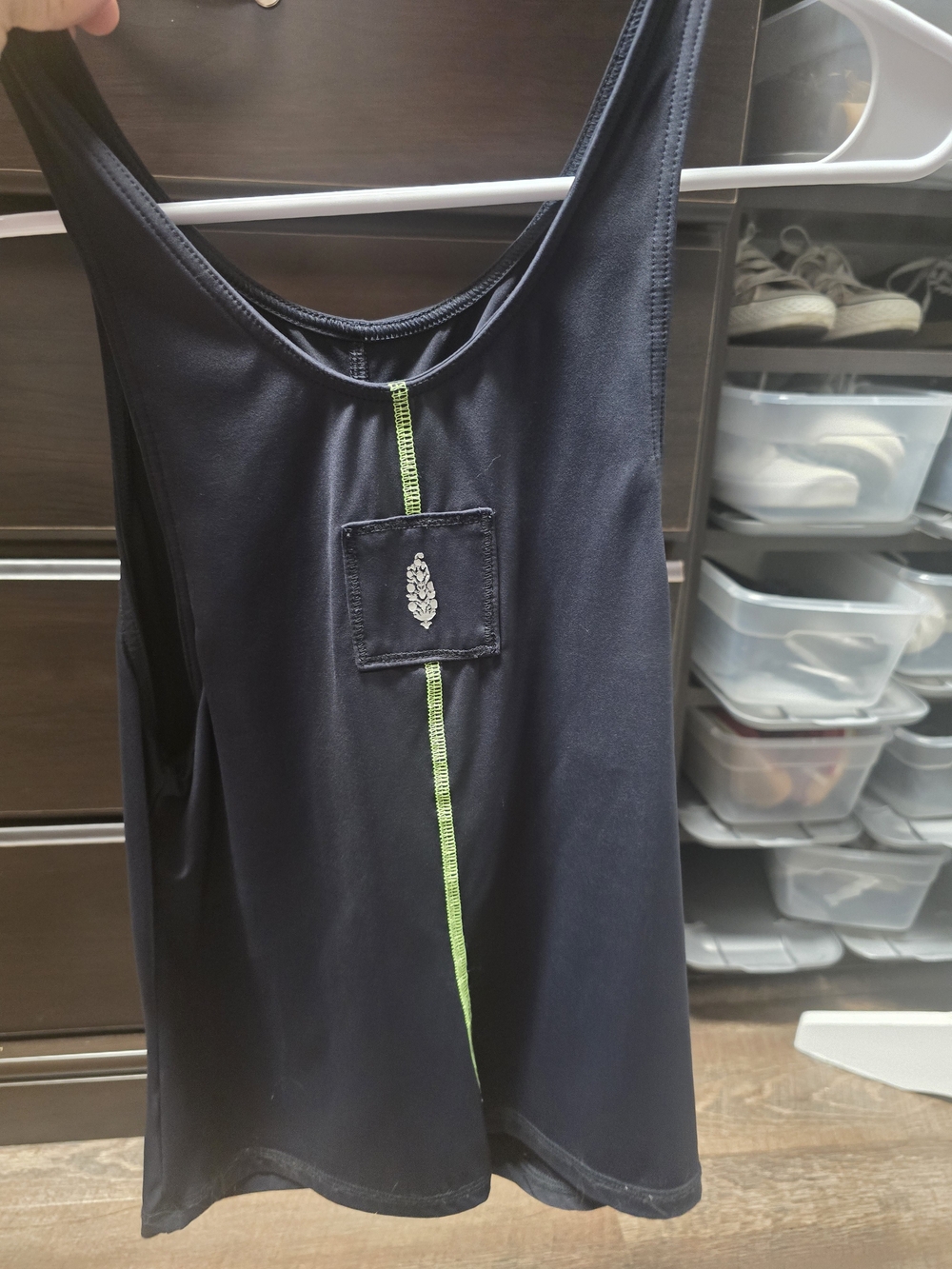 Free People Women's Black Tank Top with Lime Stitching